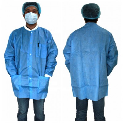 Disposable non woven lab coat with Knitted collar knitted cuffs